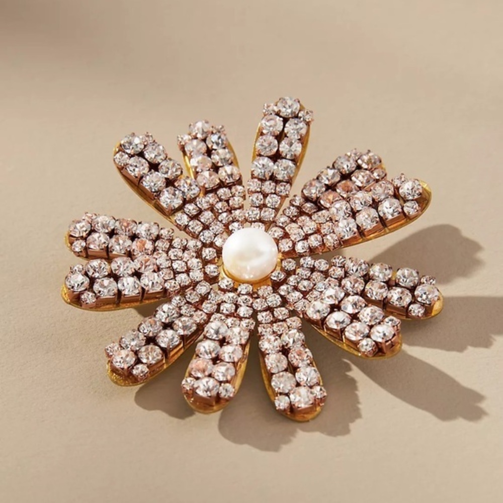 Anthropologie Crystal Flower Brooch